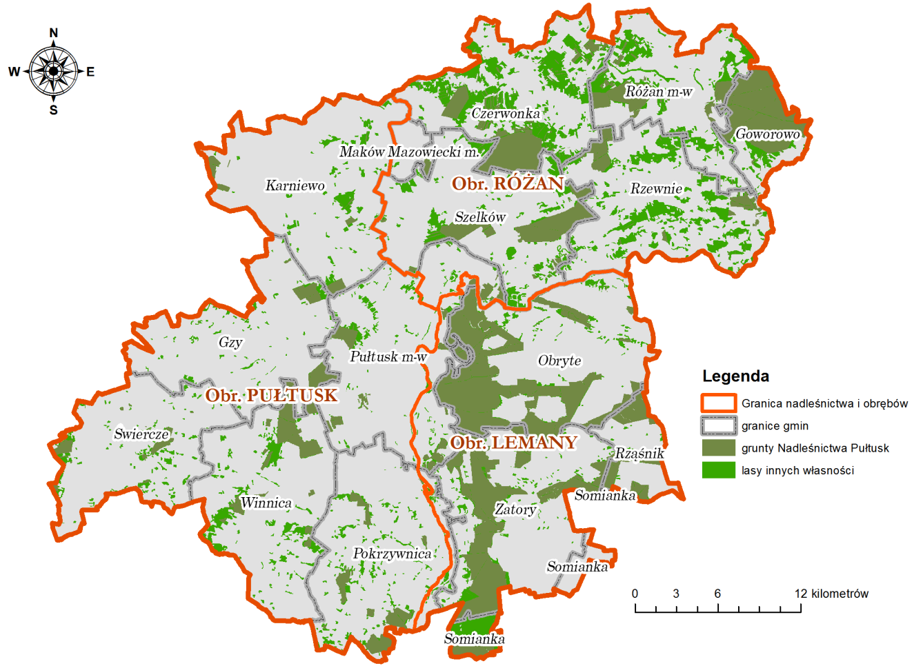 Mapa zasięgu terytorialnego Nadleśnictwa Pułtusk